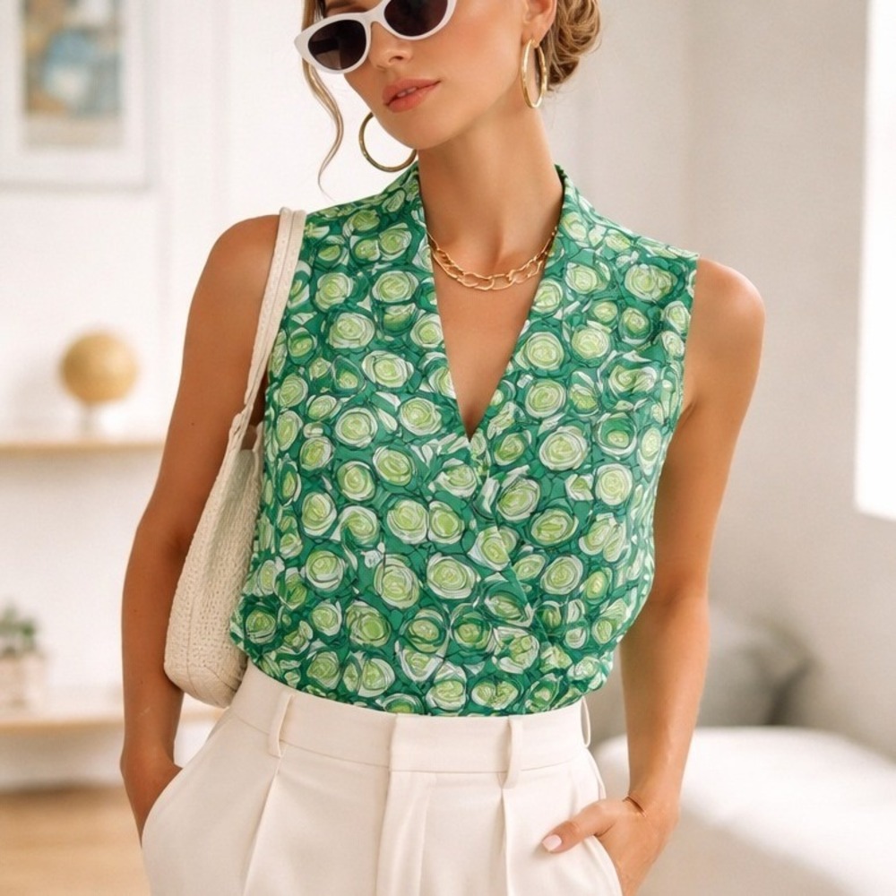 Vintage Nouveaux Abstract Geo Sleeveless Wrap Top Size M  Retro Artsy